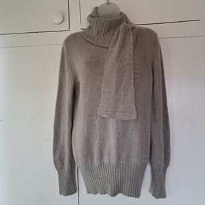 Malo Cashmere Horse Hair Cowl Neck Tie Sweater Gray SZ EU 46 US-M